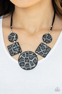 Here Kitty Kitty – Silver Cheetah Print Leather Necklace Paparazzi