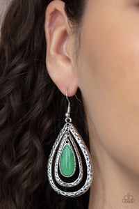 Teardrop Torrent - Green Earrings Paparazzi