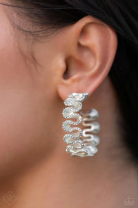 RESOLUTELY RUFFLED - WHITE PEARL RHINESTONE SILVER HOOP EARRINGS - PAPARAZZI - FASHION FIX NOVEMBER 2023