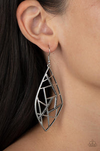 Geo Grid Silver Earrings