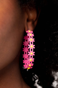 Daisy Disposition Pink Flower Hoop Earrings