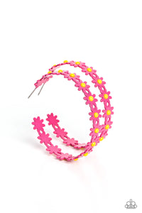 Daisy Disposition Pink Flower Hoop Earrings